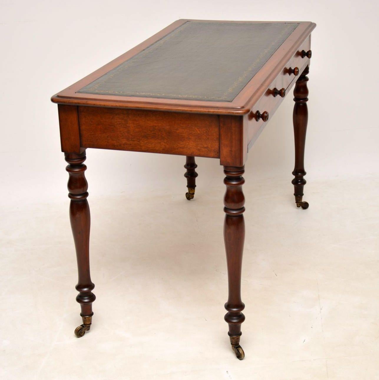 19th Century Antique Victorian Leather Top Mahogany Writing Table or Desk