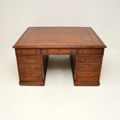 Antique Victorian Leather Top Partners Desk