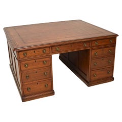 Antique Victorian Leather Top Partners Desk
