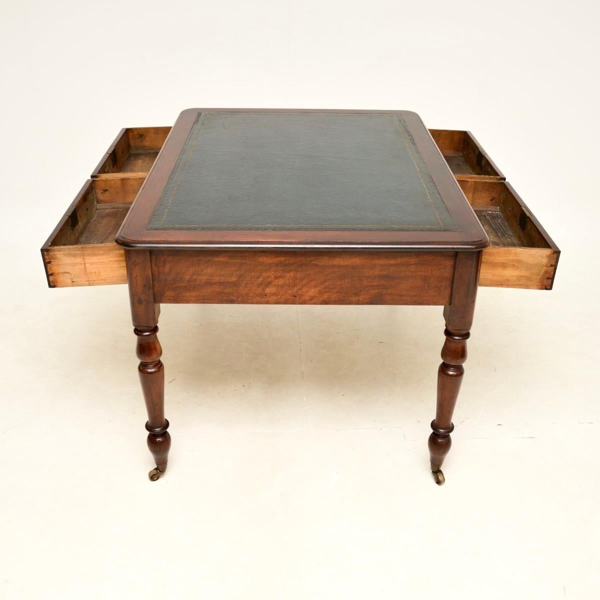 High Victorian Antique Victorian Leather Top Partners Desk / Writing Table For Sale