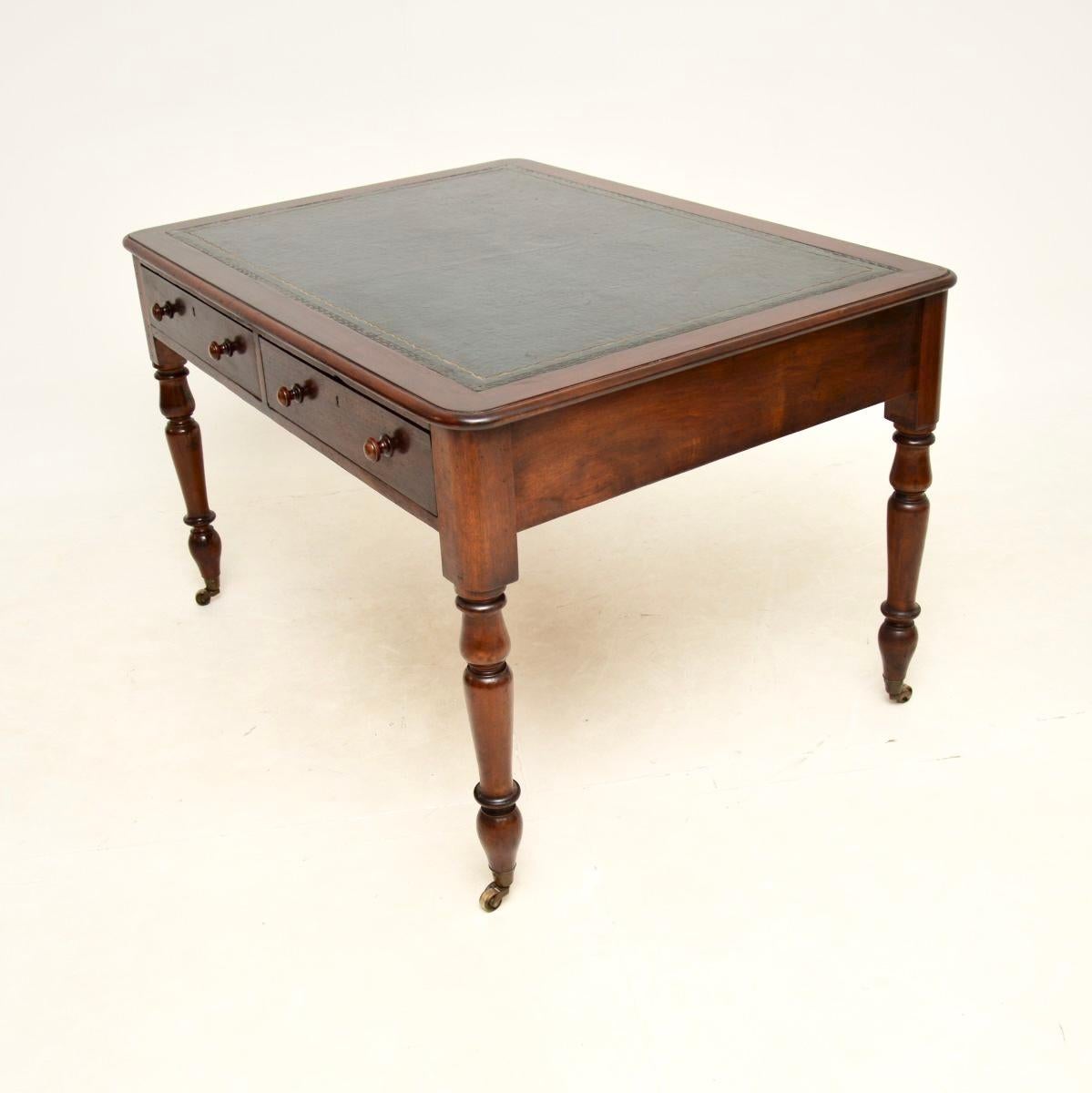 British Antique Victorian Leather Top Partners Desk / Writing Table For Sale