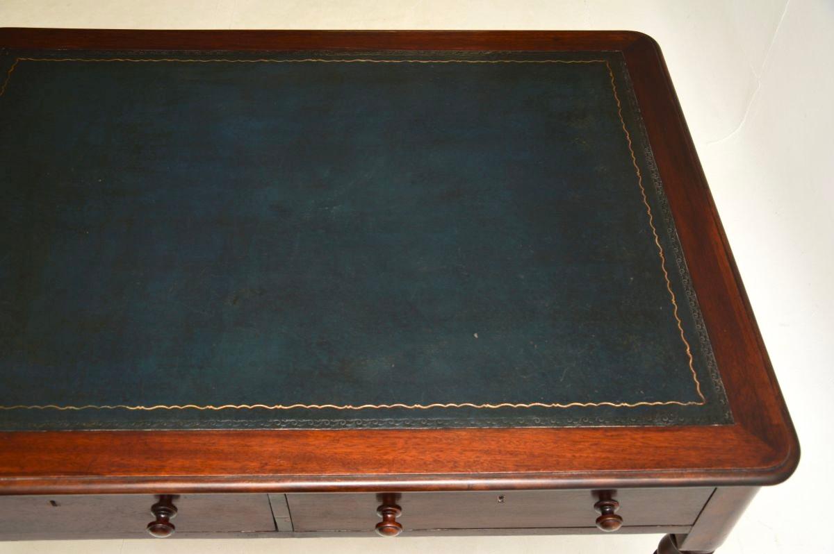 Mid-19th Century Antique Victorian Leather Top Partners Desk / Writing Table For Sale