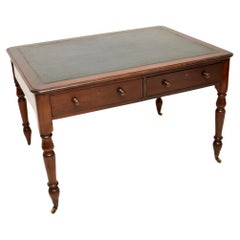 Antiker viktorianischer Partner-Schreibtisch/Schreibtisch mit Lederplatte