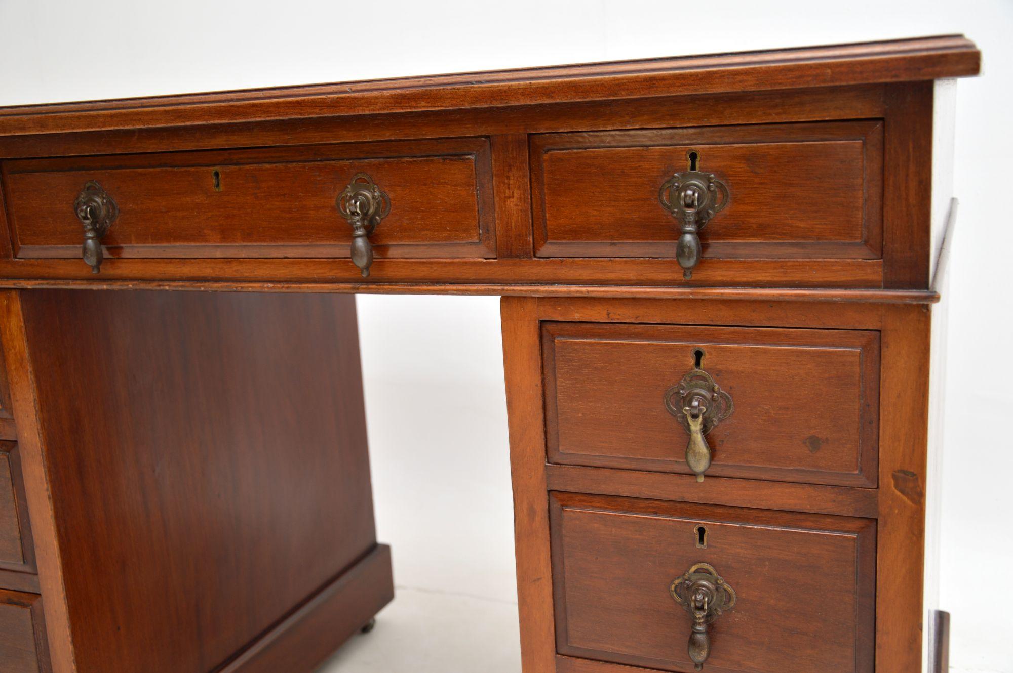 Antique Victorian Leather Top Pedestal Desk 7