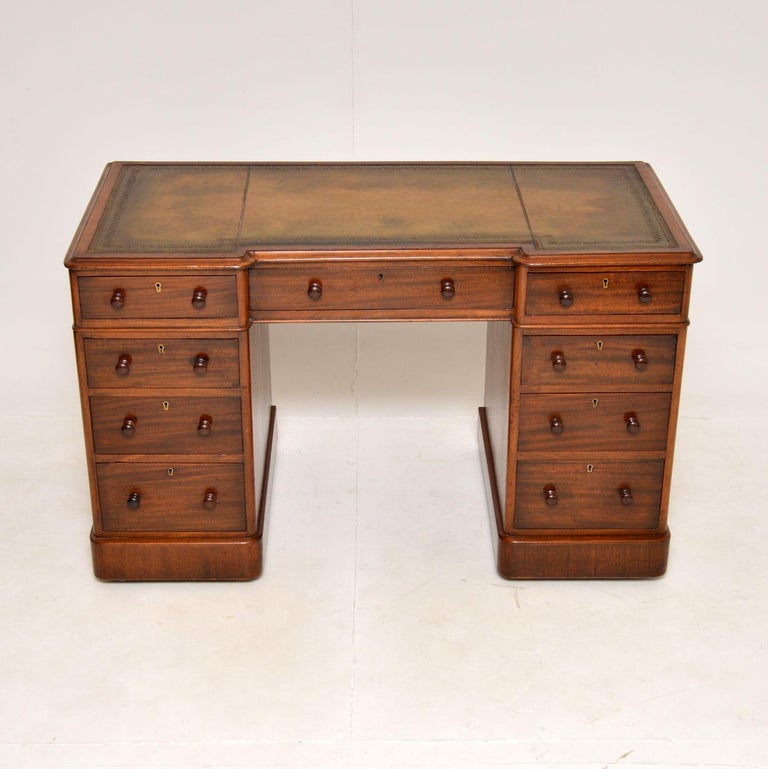 Antique Victorian Leather Top Pedestal Desk For Sale at 1stDibs | leather  top desk, victorian desk for sale, victorian desk