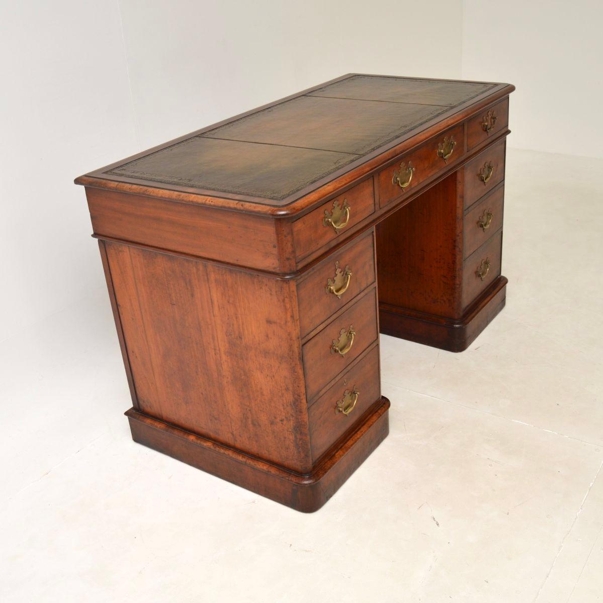 High Victorian Antique Victorian Leather Top Pedestal Desk For Sale