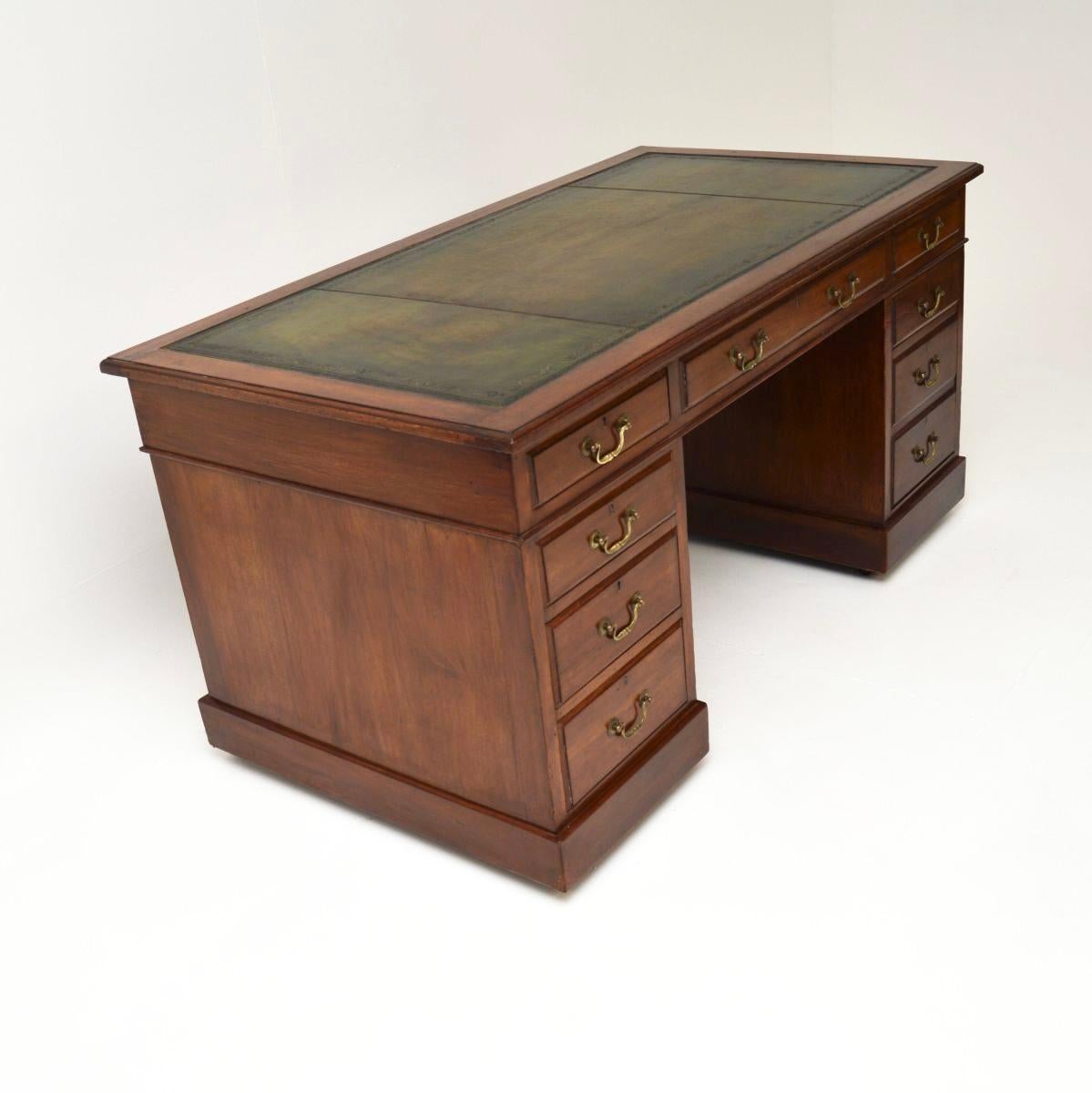 Late Victorian Antique Victorian Leather Top Pedestal Desk For Sale