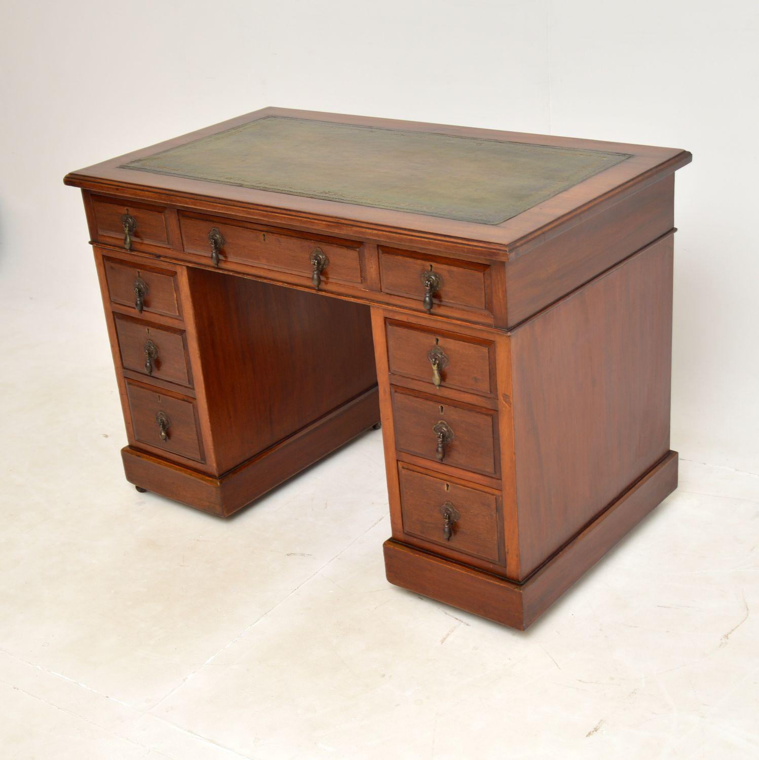 Antique Victorian Leather Top Pedestal Desk For Sale at 1stDibs