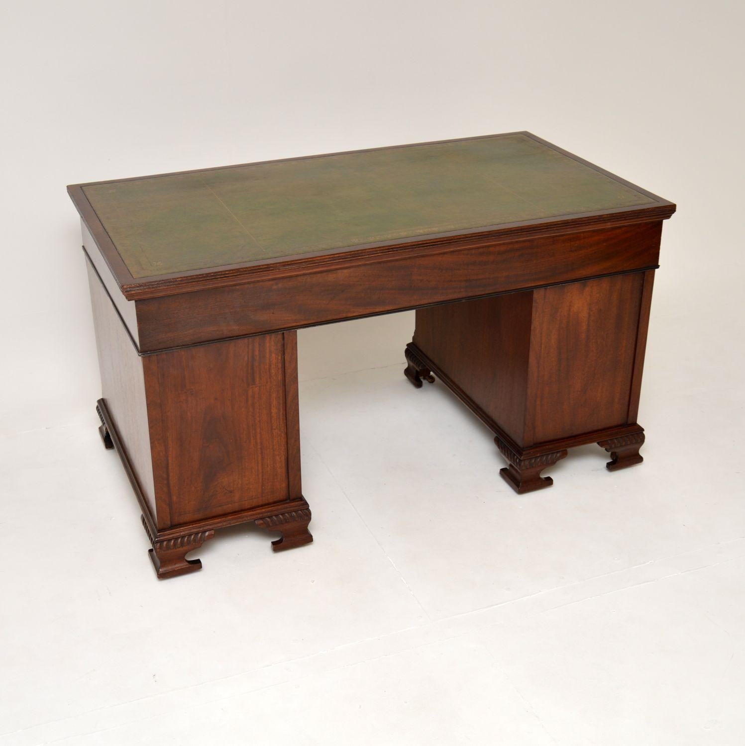 British Antique Victorian  Leather Top Pedestal Desk