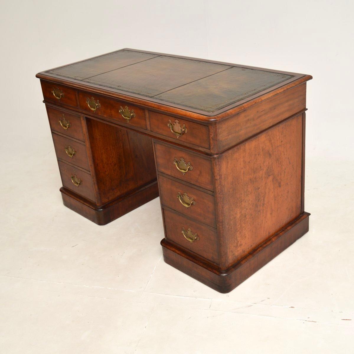 British Antique Victorian Leather Top Pedestal Desk For Sale