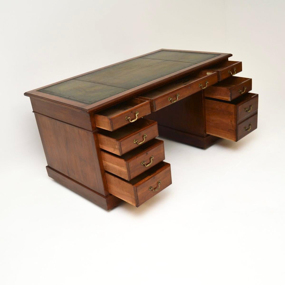 British Antique Victorian Leather Top Pedestal Desk For Sale
