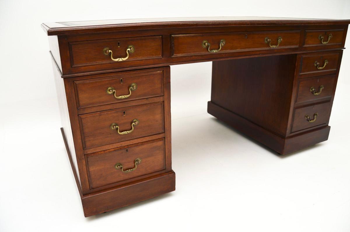 Antique Victorian Leather Top Pedestal Desk For Sale 2