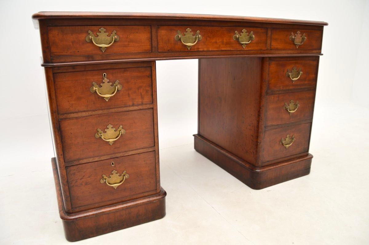 Antique Victorian Leather Top Pedestal Desk For Sale 3