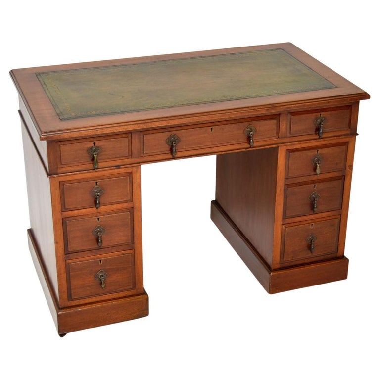 Antique Victorian Leather Top Pedestal Desk For Sale at 1stDibs