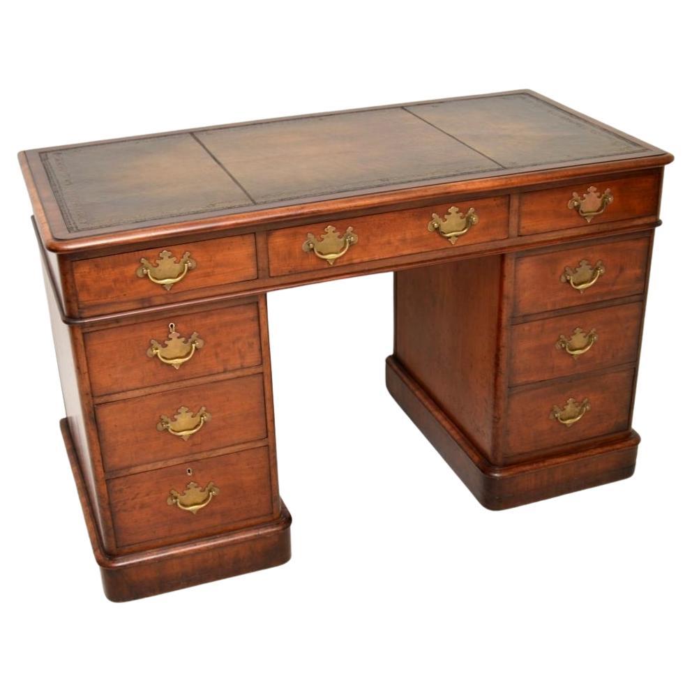 Antique Victorian Leather Top Pedestal Desk For Sale