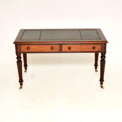 Antico tavolo da scrittura / scrivania vittoriano con piano in pelle