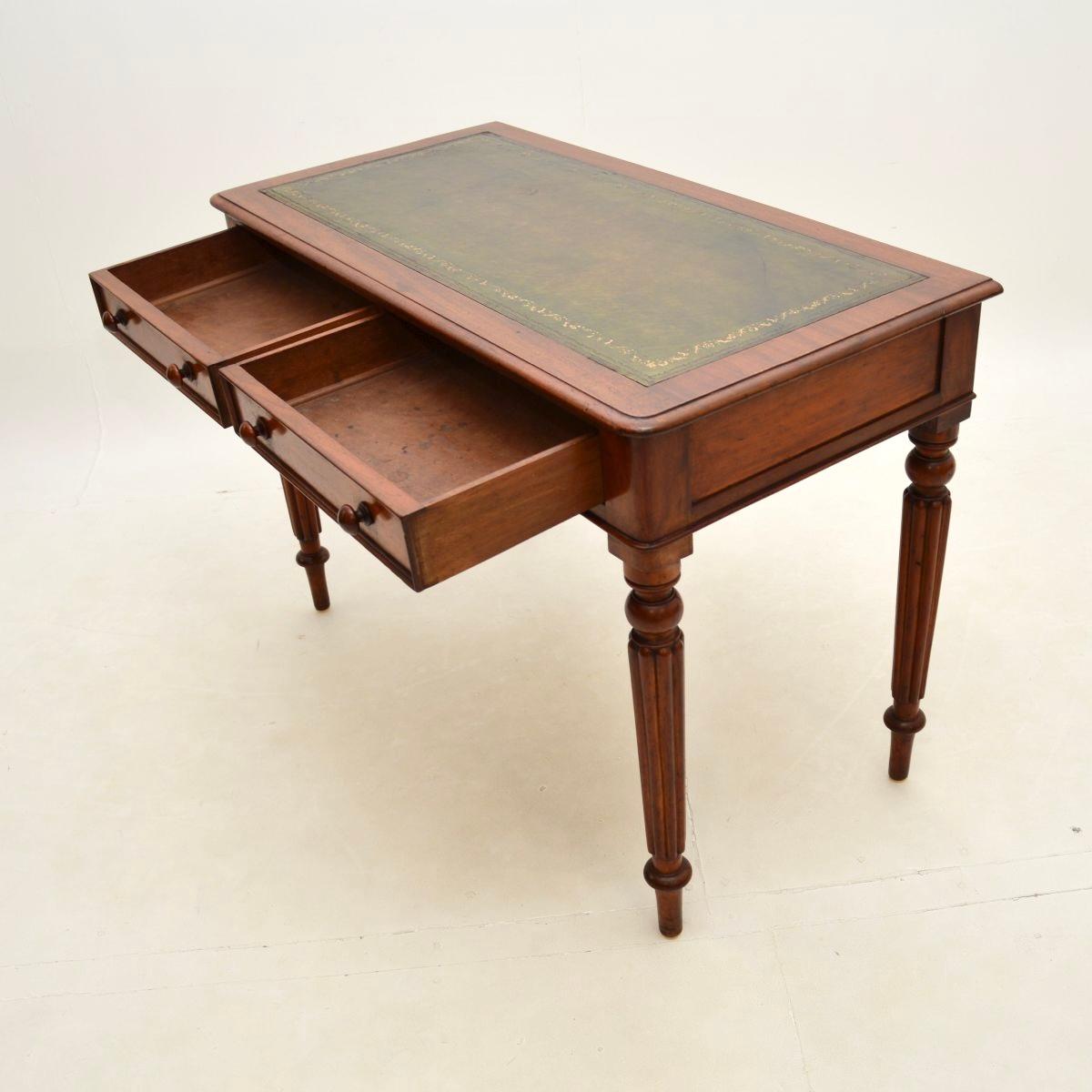British Antique Victorian Leather Top Writing Table / Desk