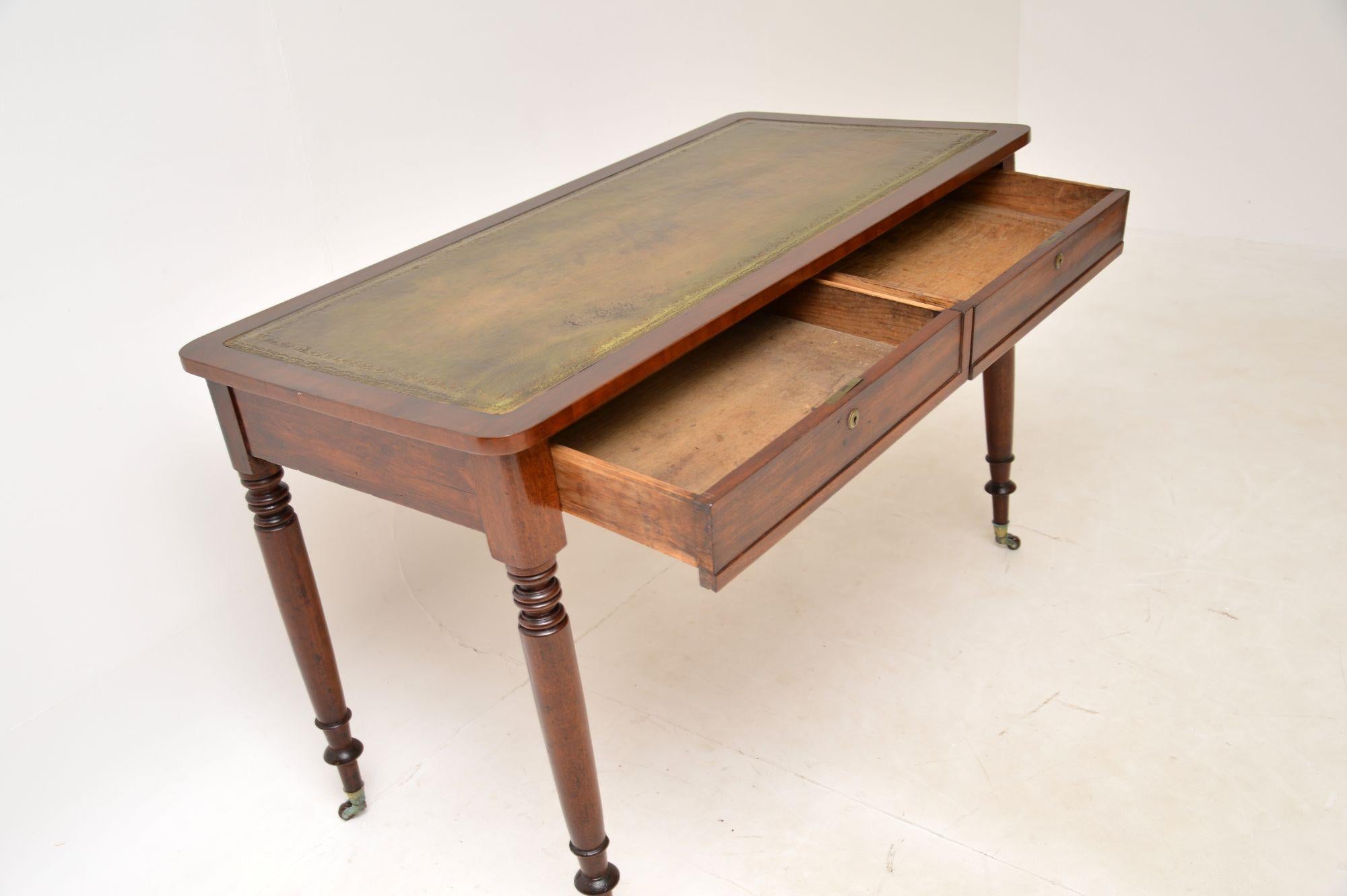Mid-19th Century Antique Victorian Leather Top Writing Table / Desk