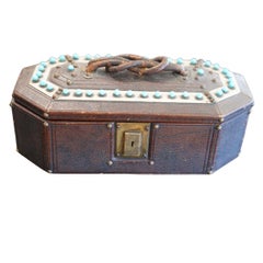 Antique Victorian Leather Wooden Keepsake Novelty Jewelry Box