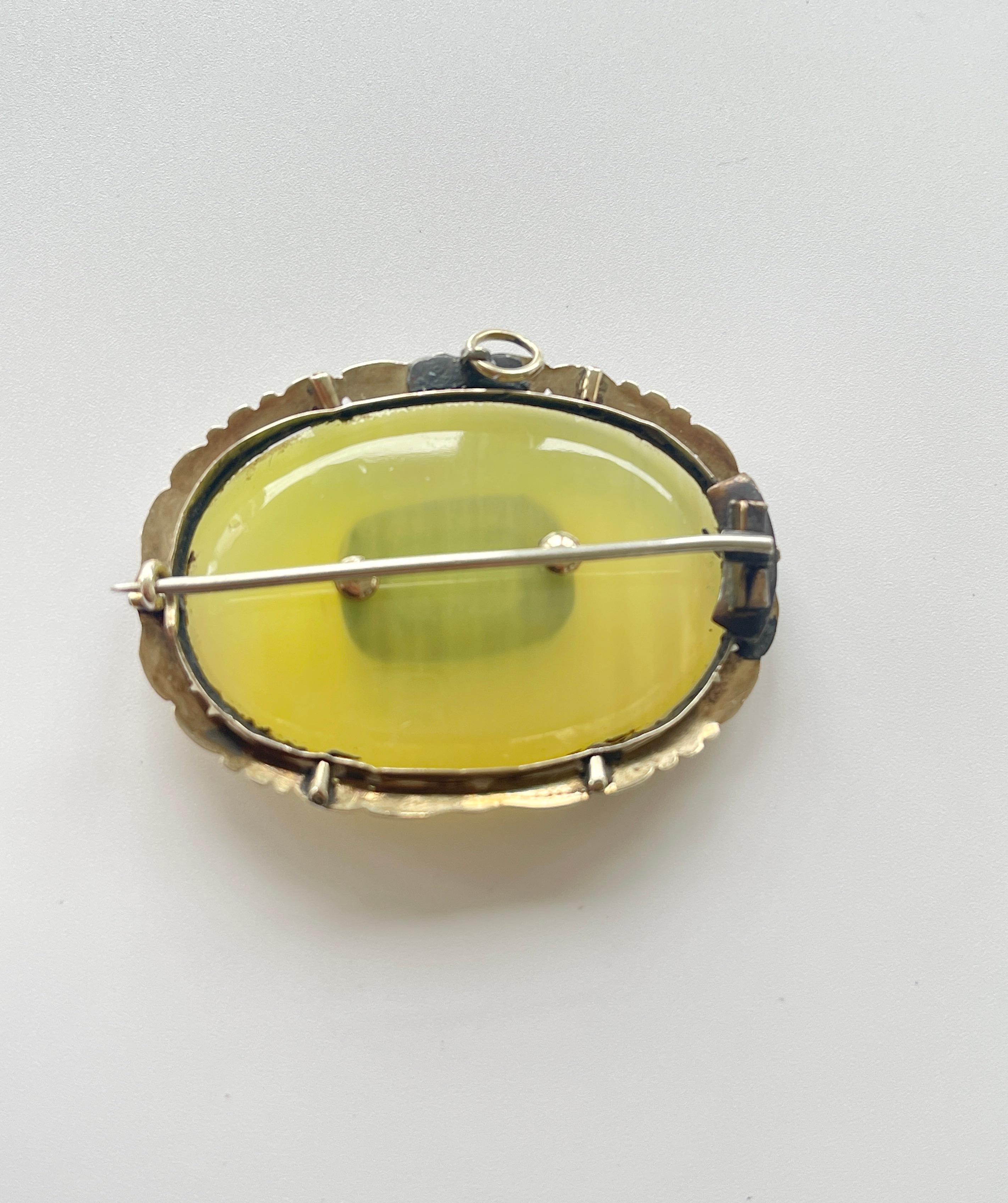 Antique Victorian Lemon Banded Agate Mourning Brooch Pendant Hair Work c1890s For Sale 6