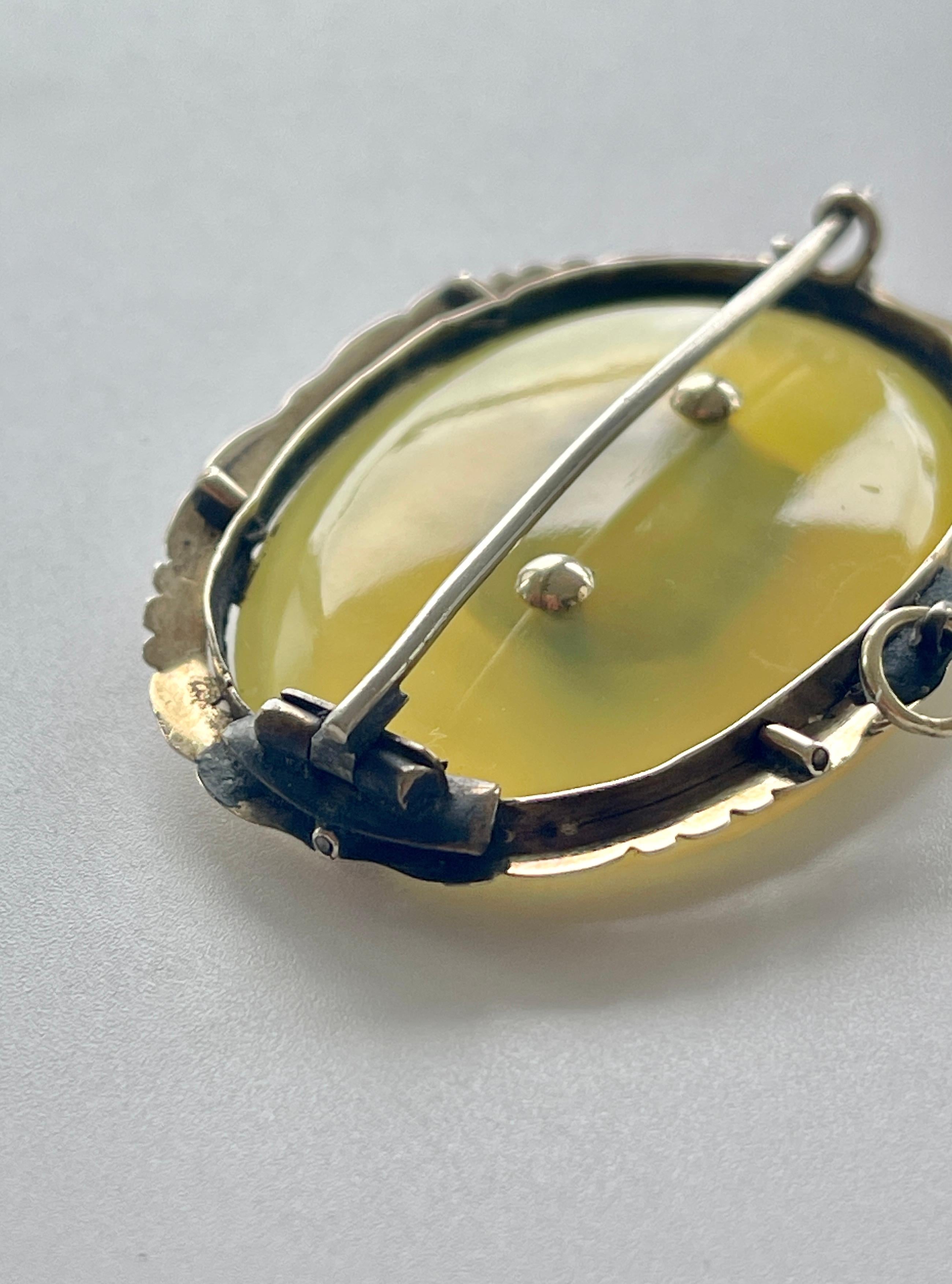 Antique Victorian Lemon Banded Agate Mourning Brooch Pendant Hair Work c1890s For Sale 7
