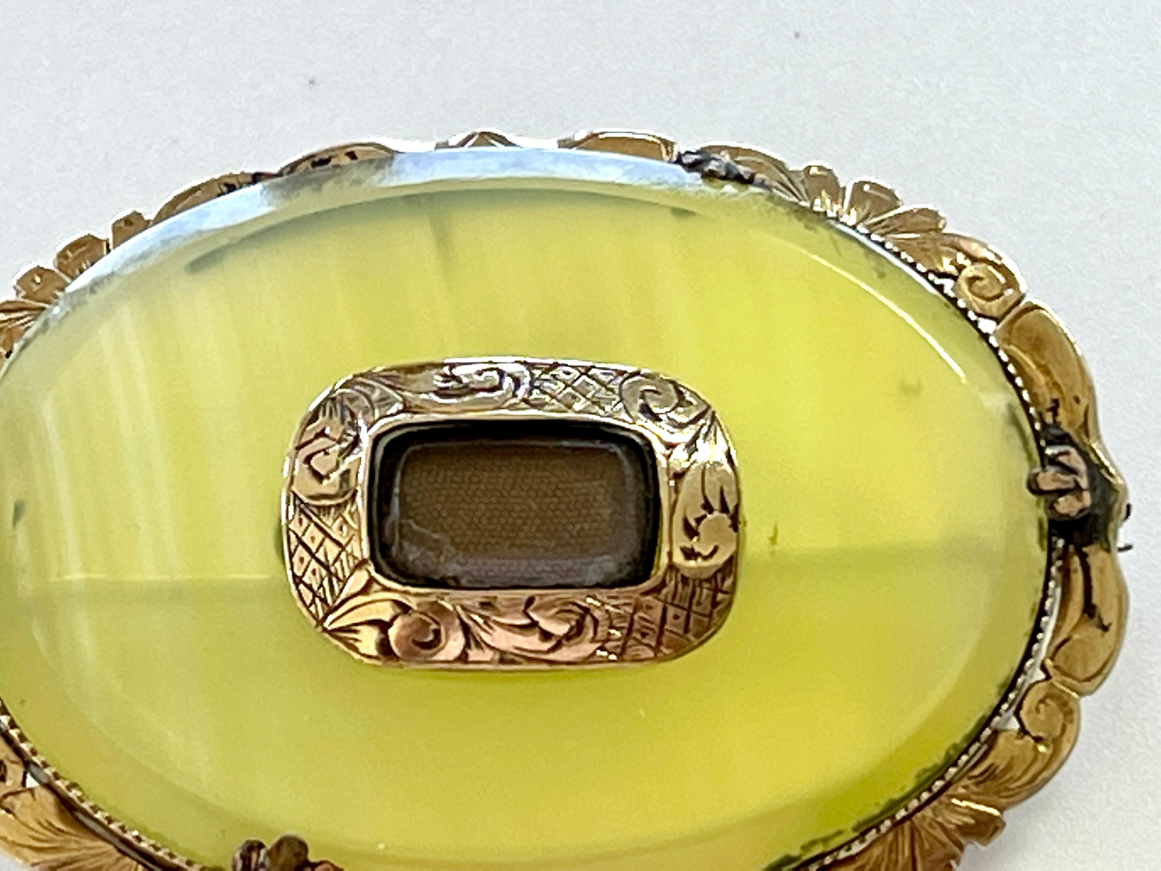 Antique Victorian Lemon Banded Agate Mourning Brooch Pendant Hair Work c1890s For Sale 1