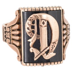 Antique Victorian Letter C Initial Ring Mens Jewelry 14 Karat Gold Square Signet