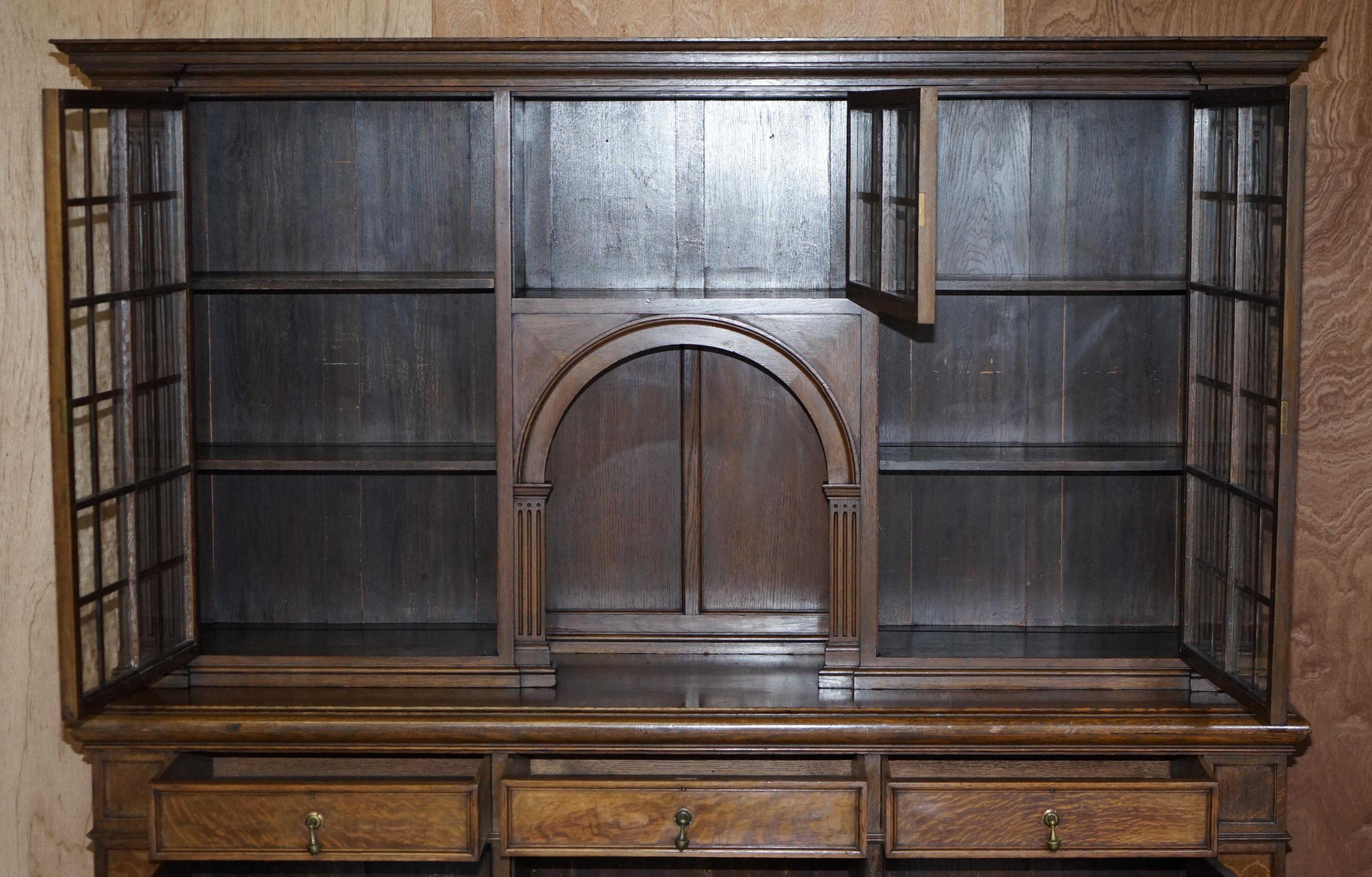 Antique Victorian Liberty of London Panelled Oak Welsh Dresser Library Bookcase 6