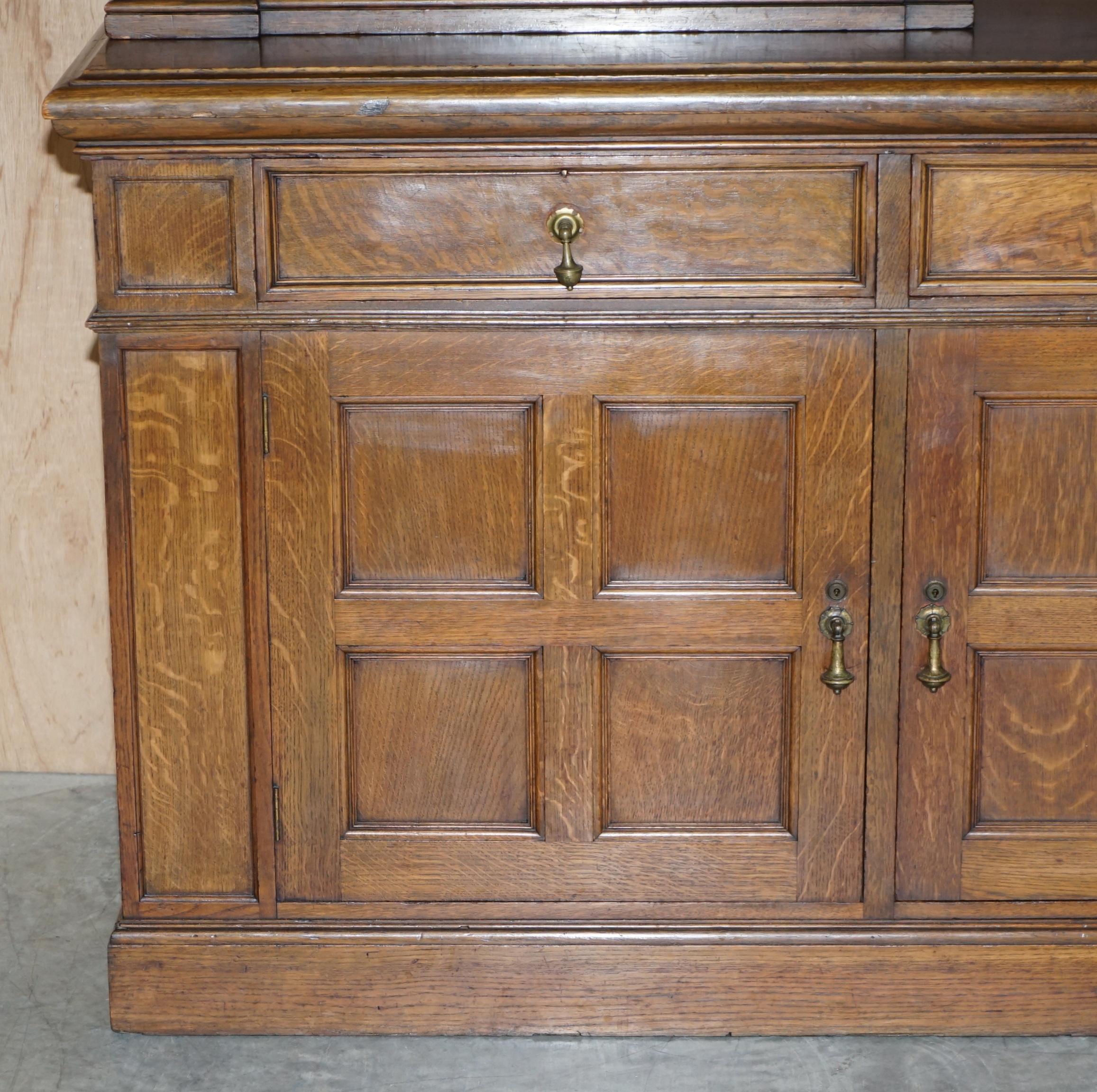 English Antique Victorian Liberty of London Panelled Oak Welsh Dresser Library Bookcase