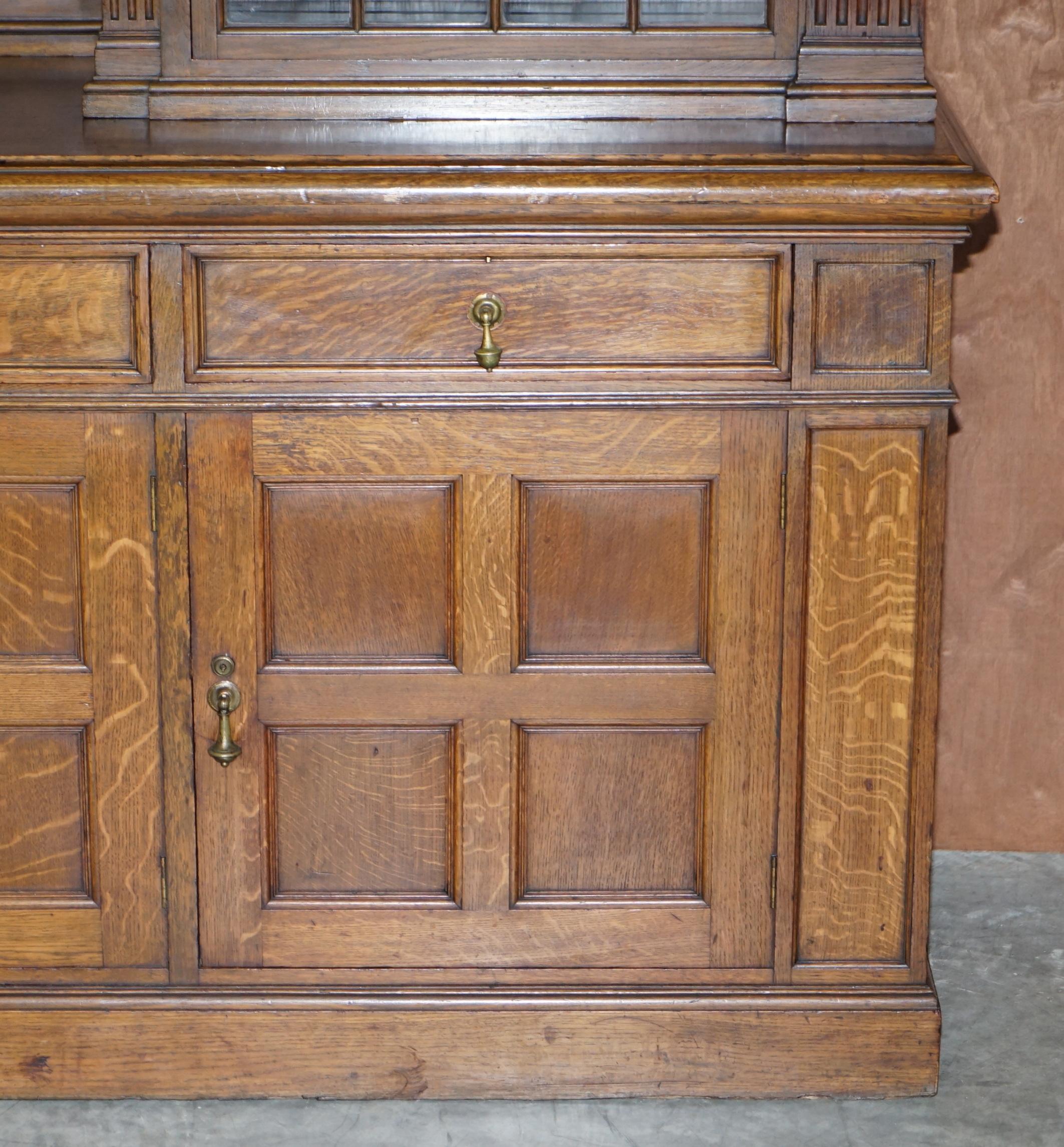 Antique Victorian Liberty of London Panelled Oak Welsh Dresser Library Bookcase In Good Condition In West Sussex, Pulborough