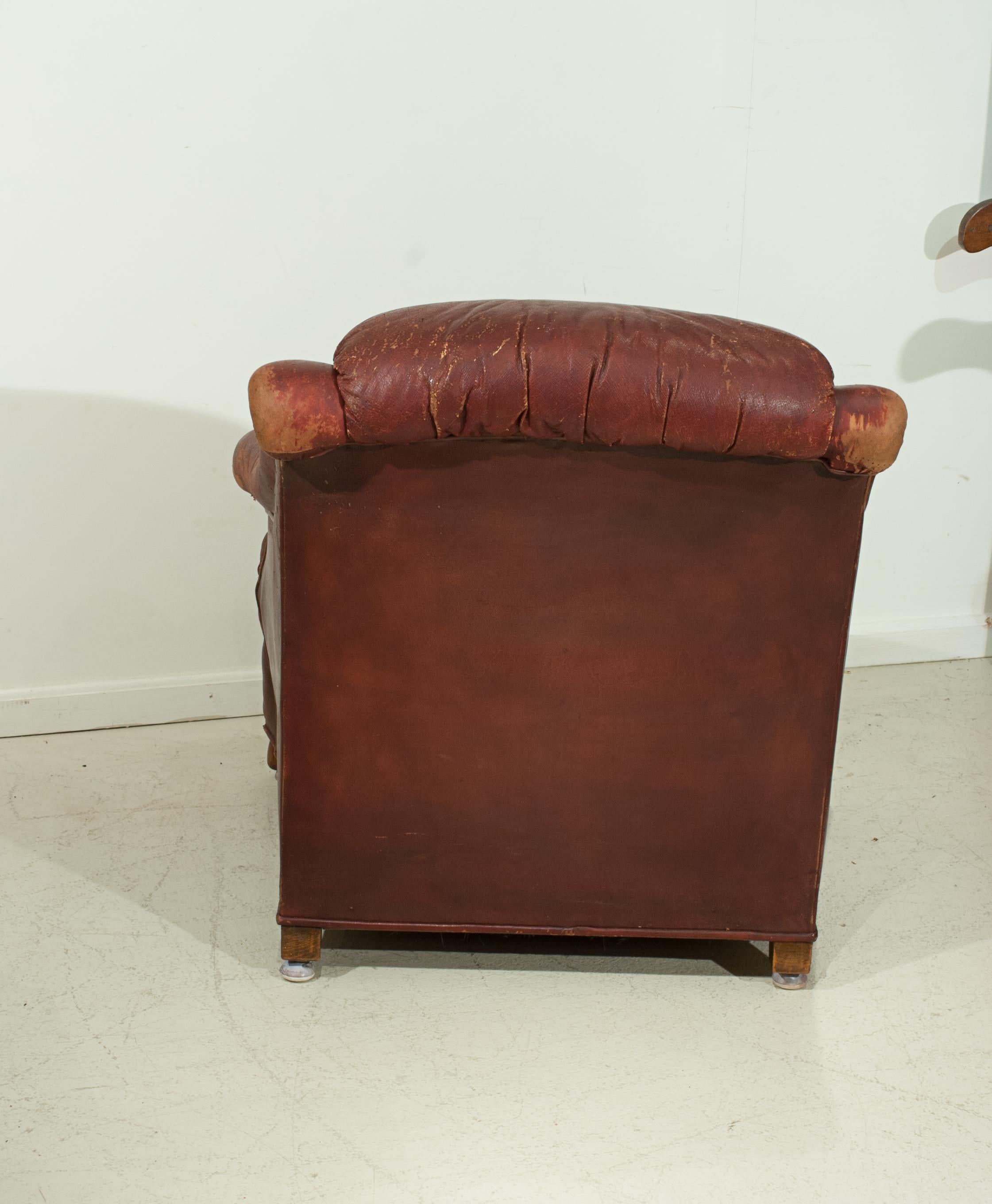 Leather Antique Victorian Library Armchair For Sale