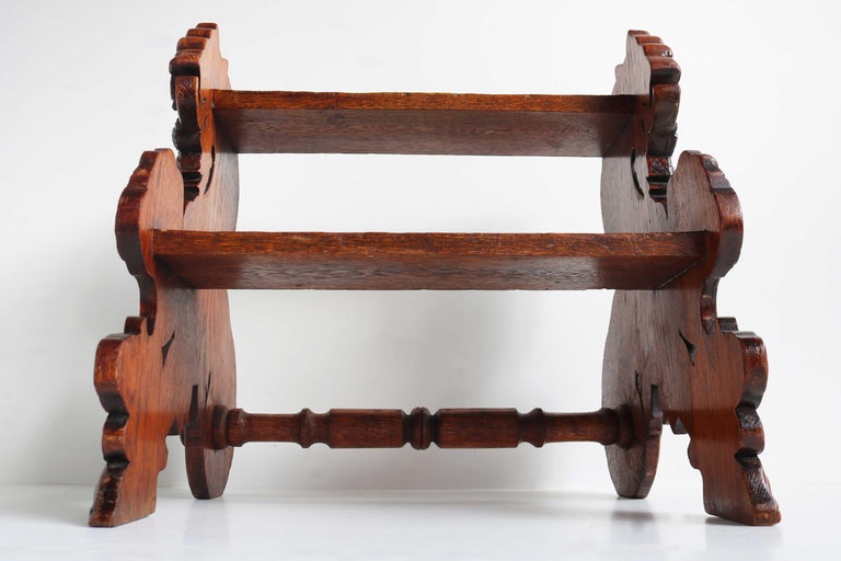 Antique Victorian Library Stairs / Bed Steps 19th Century Carved Oak