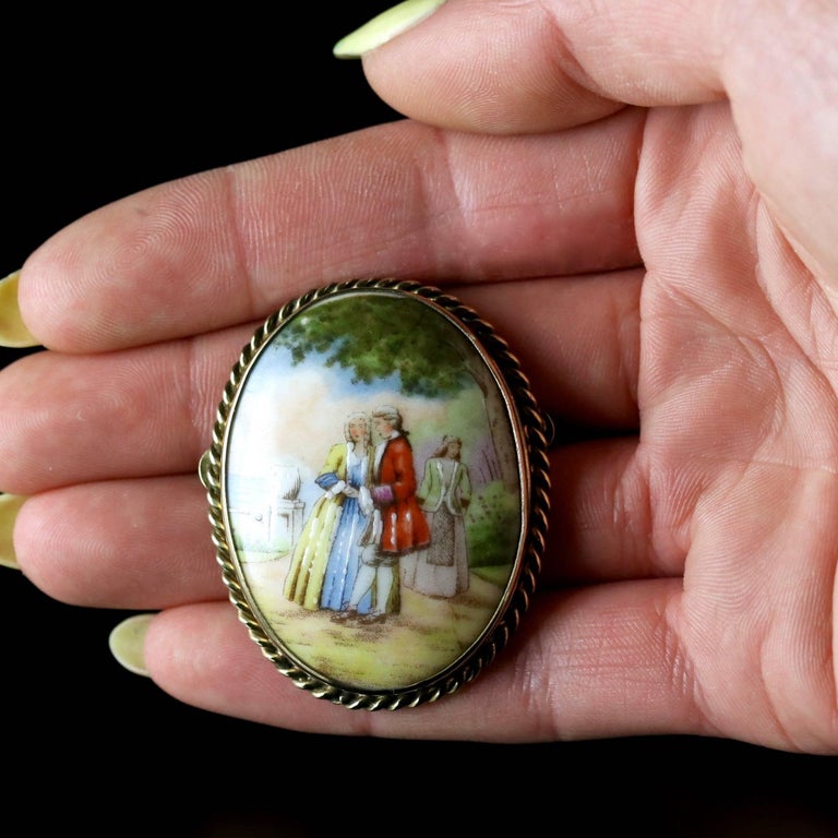 Antique Victorian Limoges French Brooch 18 Carat Silver, circa 1900 at