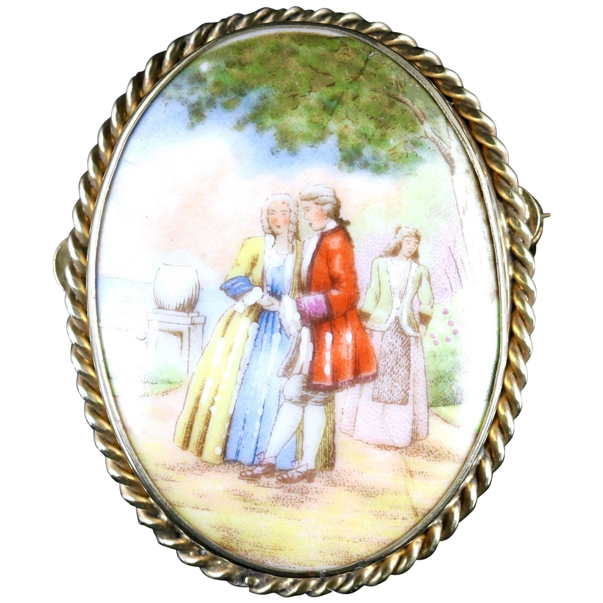 Antique Victorian Limoges French Brooch 18 Carat Silver, circa 1900 at