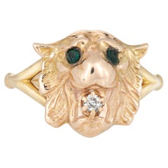 Antique Victorian Lion Ring Diamond Conversion Band 14k Yellow Gold Sz 6.25