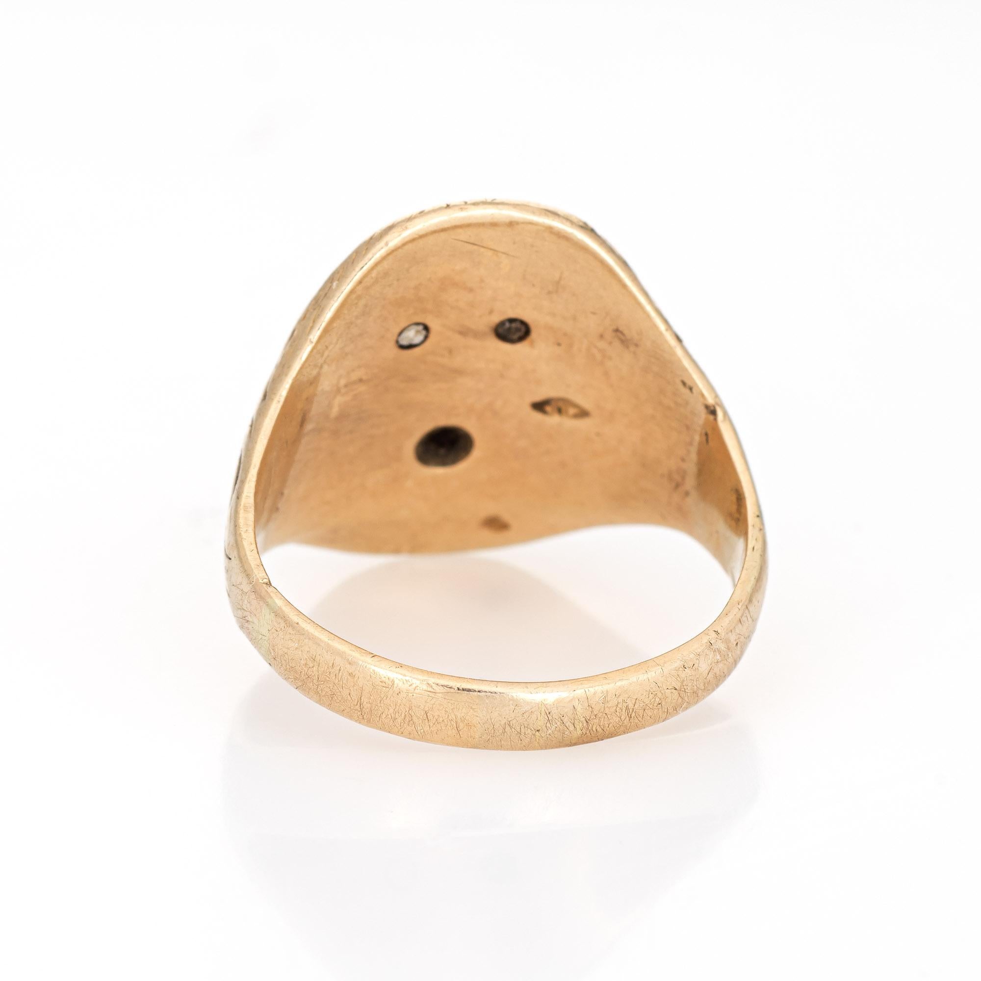 Women's or Men's Antique Victorian Lion Ring Old Mine Diamond Garnet Eyes 14k Yellow Gold 7 Old