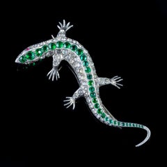 Antique Victorian Lizard Brooch Paste Sterling Silver, circa 1890