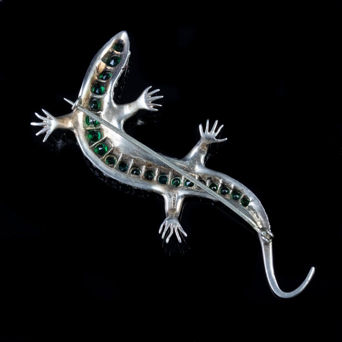 Antique Victorian Lizard Brooch Paste Sterling Silver, circa 1890 In Good Condition For Sale In Lancaster, Lancashire