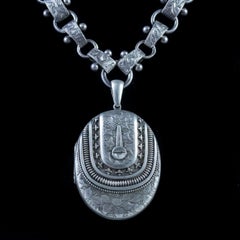 Antique Victorian Locket and Collar Silver, circa 1880