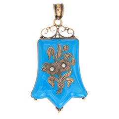 Antique Victorian Locket Blue Enamel 10 Karat Gold Vintage Pendant Jewelry