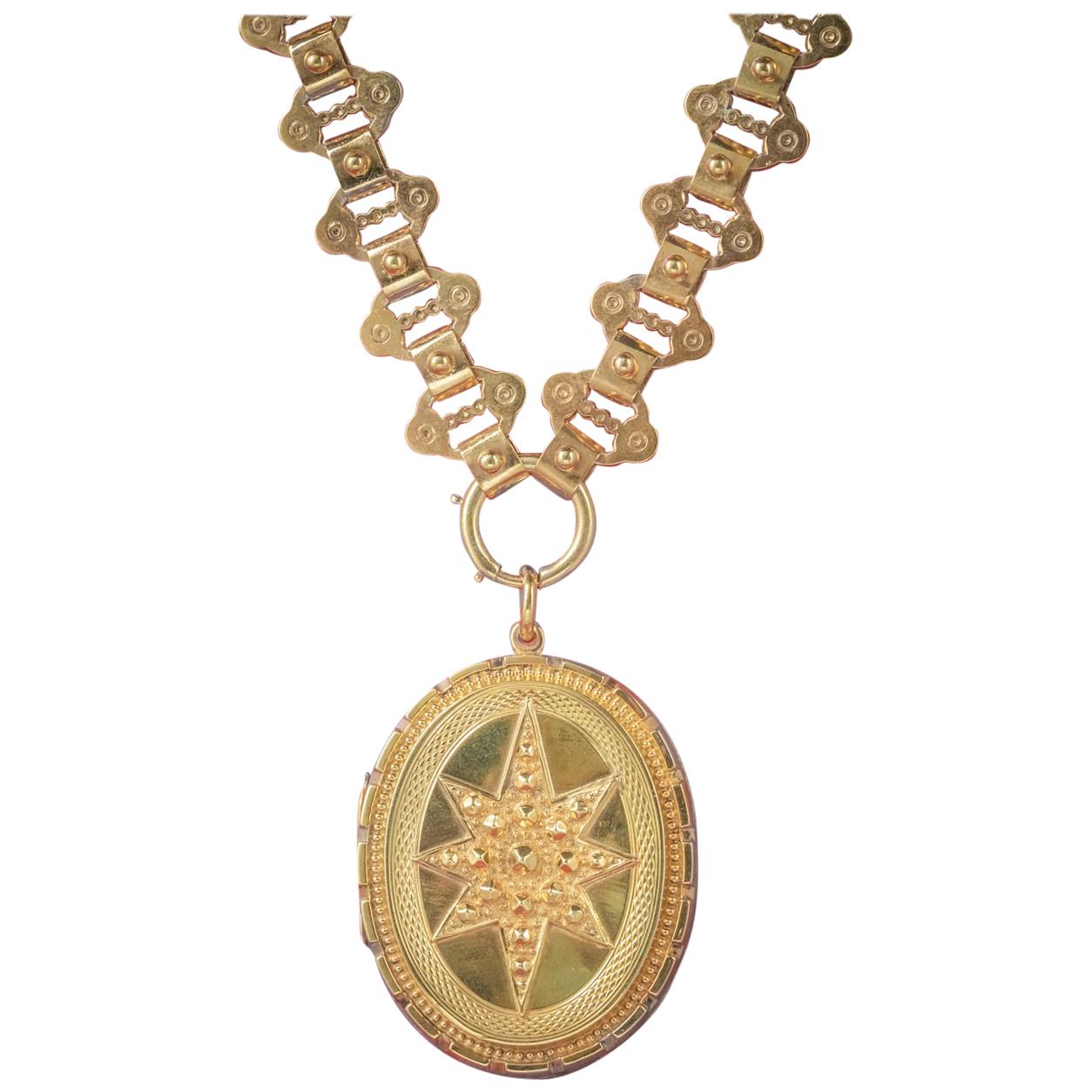 Antique Victorian Locket Collar 18 Carat Gold on Silver Dated 1883 Necklace For Sale