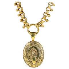 Antique Victorian Locket Collar Necklace 18 Carat Gold on Silver, circa 1880