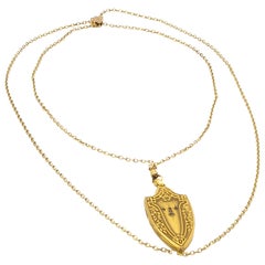 Antique Victorian Locket Necklace Diamonds 0.15 Carat 14 Karat Yellow Gold
