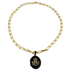 Antique Victorian Locket Necklace Mourning Jewelry Black Enamel