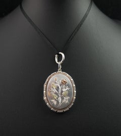 Antique Victorian Locket Pendant, Aesthetic Roses, Sterling Silver and 9k Gold