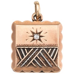Antique Victorian Locket Square Diamond Vintage 10 Karat Gold Platinum Pendant