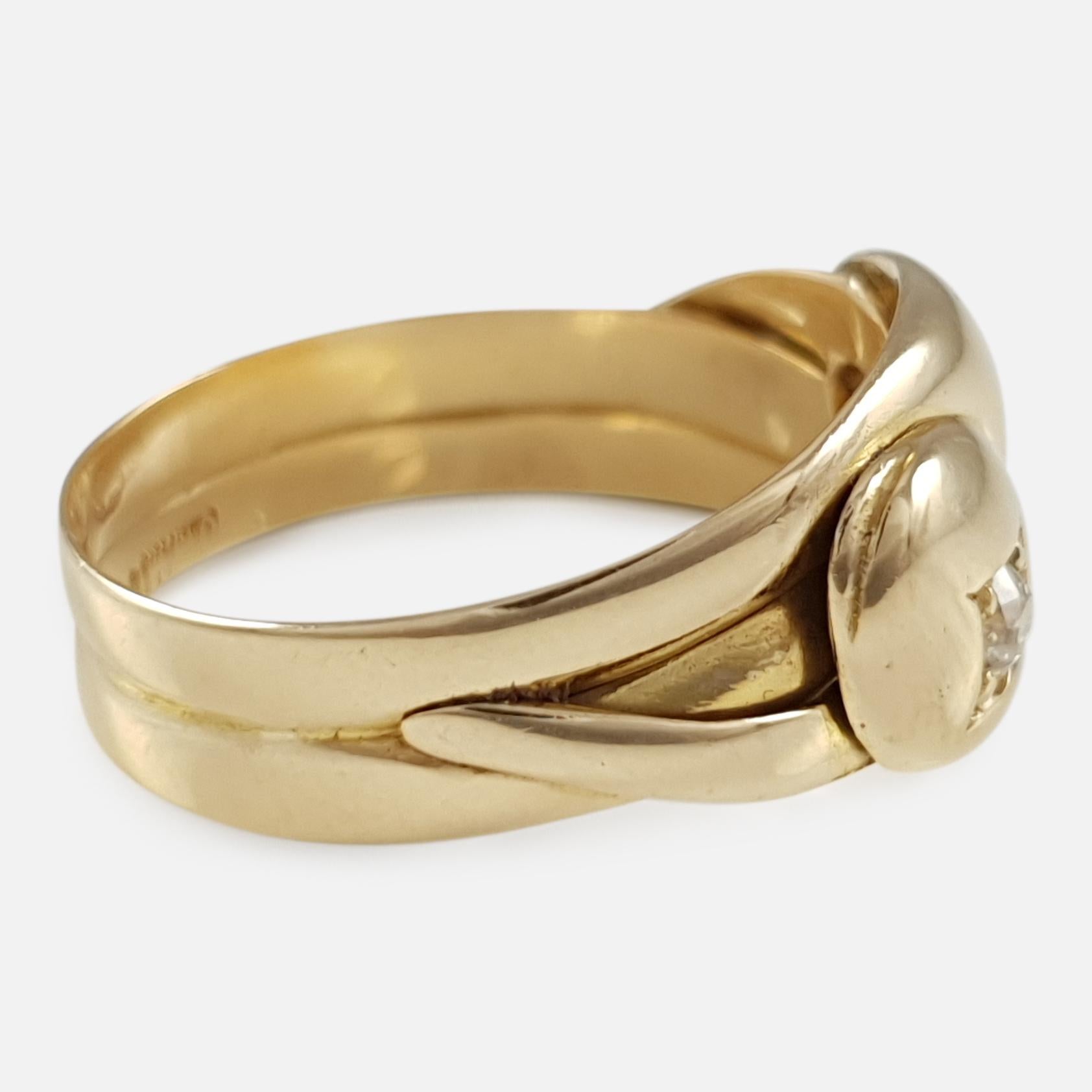 Victorian 18 Karat Yellow Gold Diamond Double Snake Ring, 1896 
