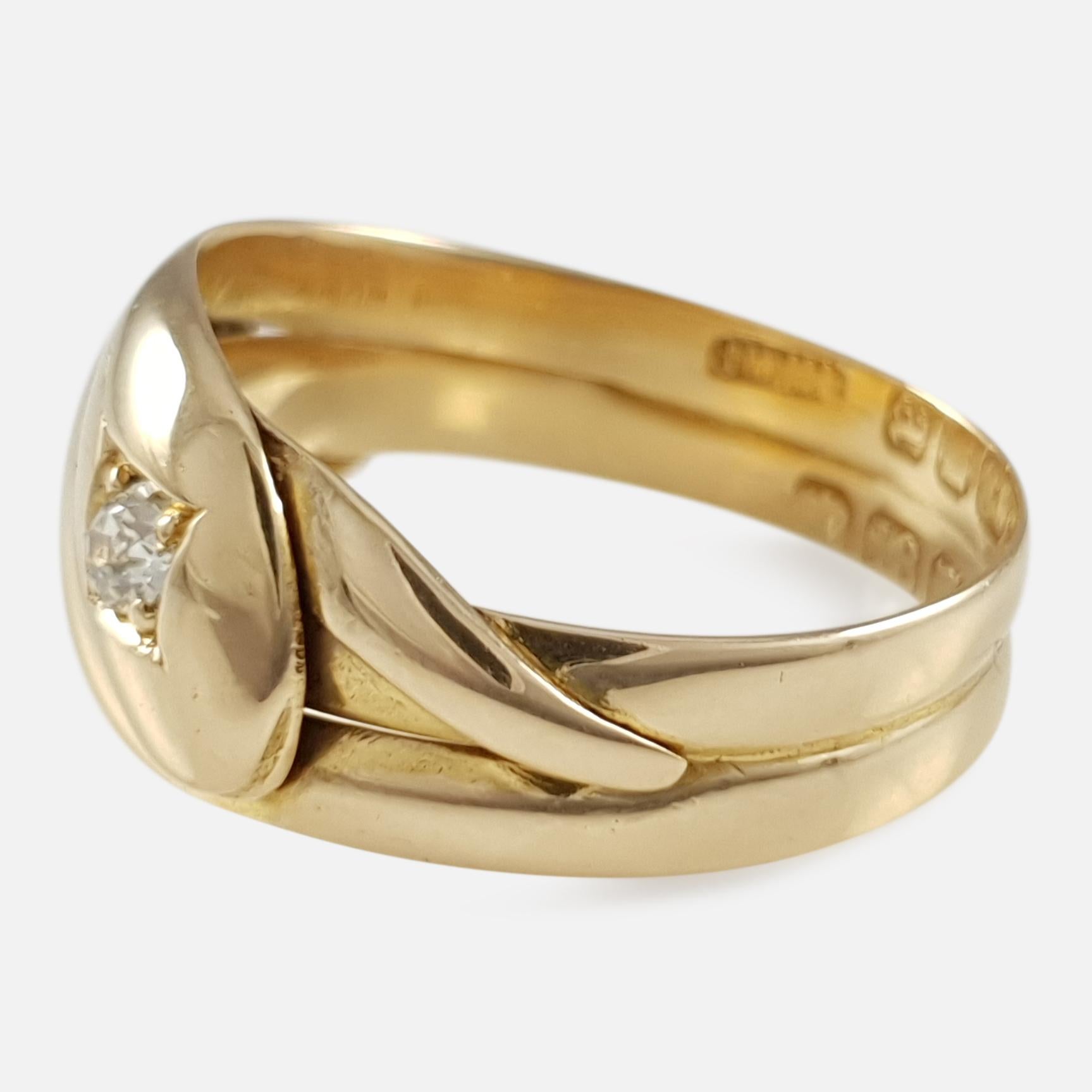 Women's or Men's 18 Karat Yellow Gold Diamond Double Snake Ring, 1896 