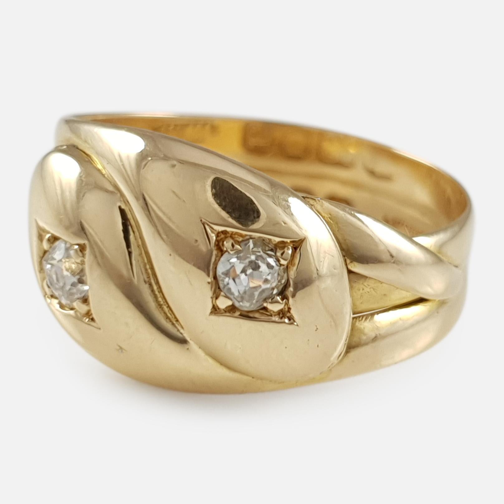 18 Karat Yellow Gold Diamond Double Snake Ring, 1896  2