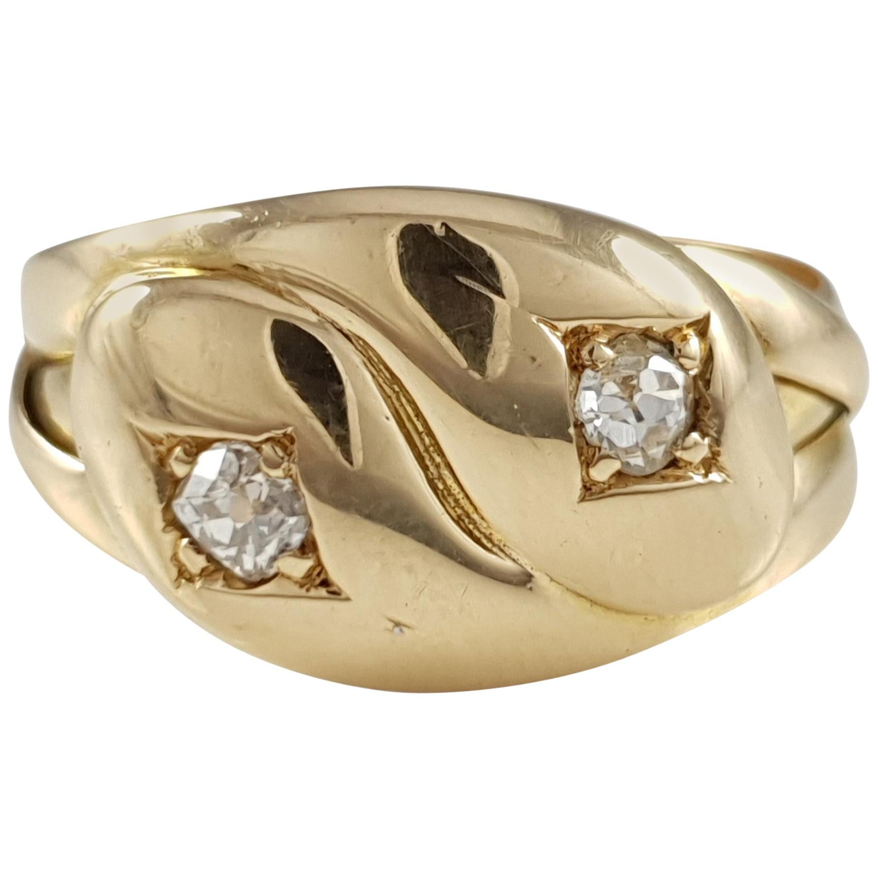 18 Karat Yellow Gold Diamond Double Snake Ring, 1896 